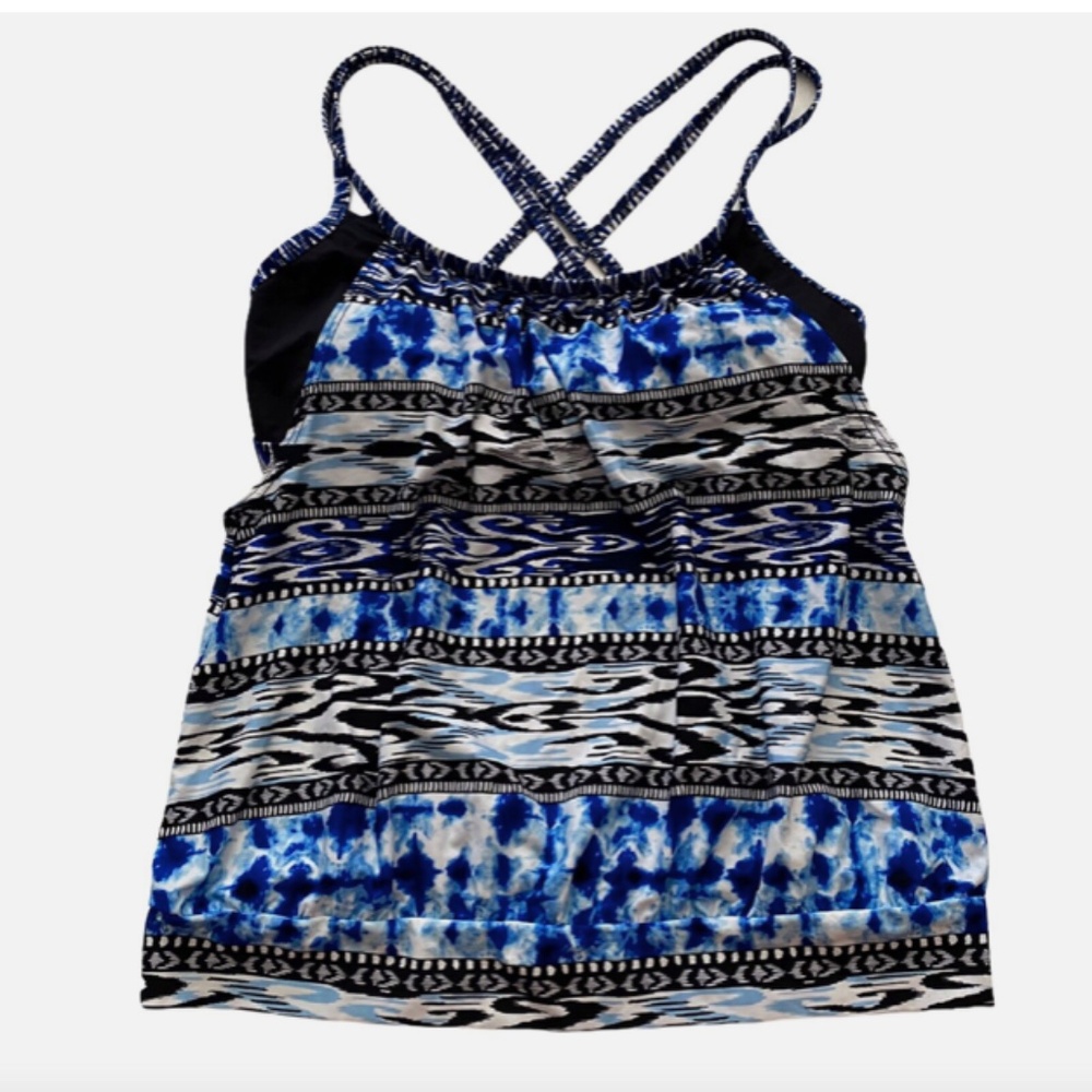 Kenneth Cole Reaction Indigo Layered Criss Cross Back Tankini Swim Bikini Top S